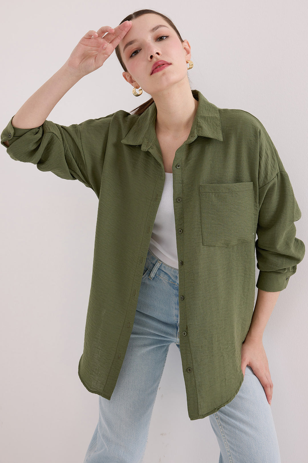 Bigdart Chemise Oversize en Lin à Poche Unique 20153 - Kaki