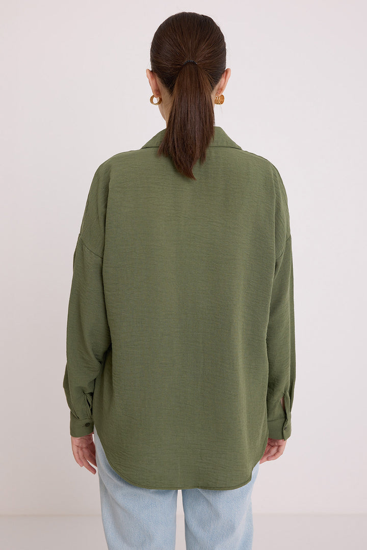 Bigdart Chemise Oversize en Lin à Poche Unique 20153 - Kaki