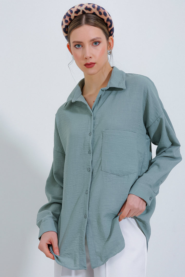 Bigdart 20153 Chemise en lin oversize à poche unique - Menthe