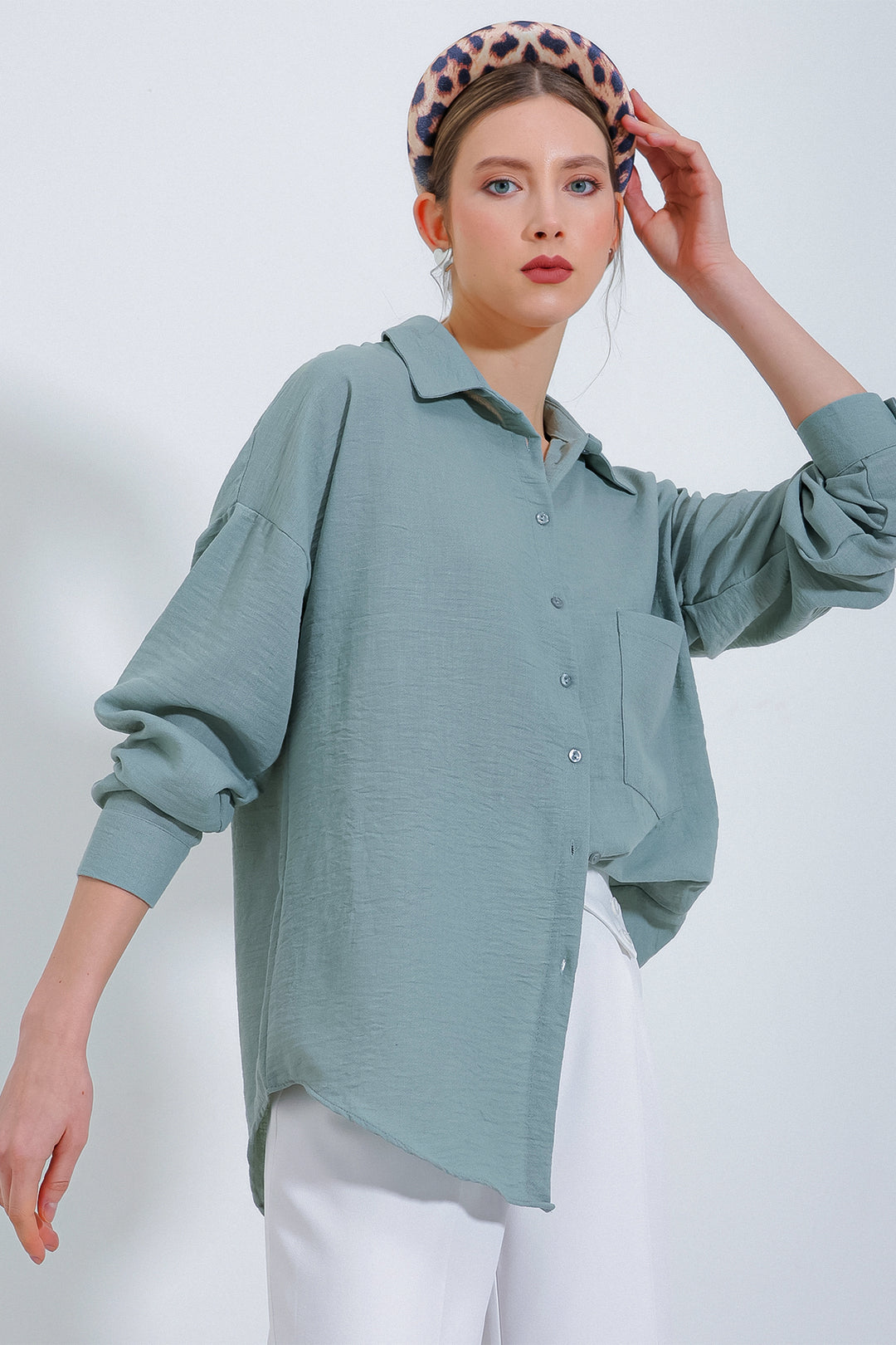 Bigdart 20153 Chemise en lin oversize à poche unique - Menthe
