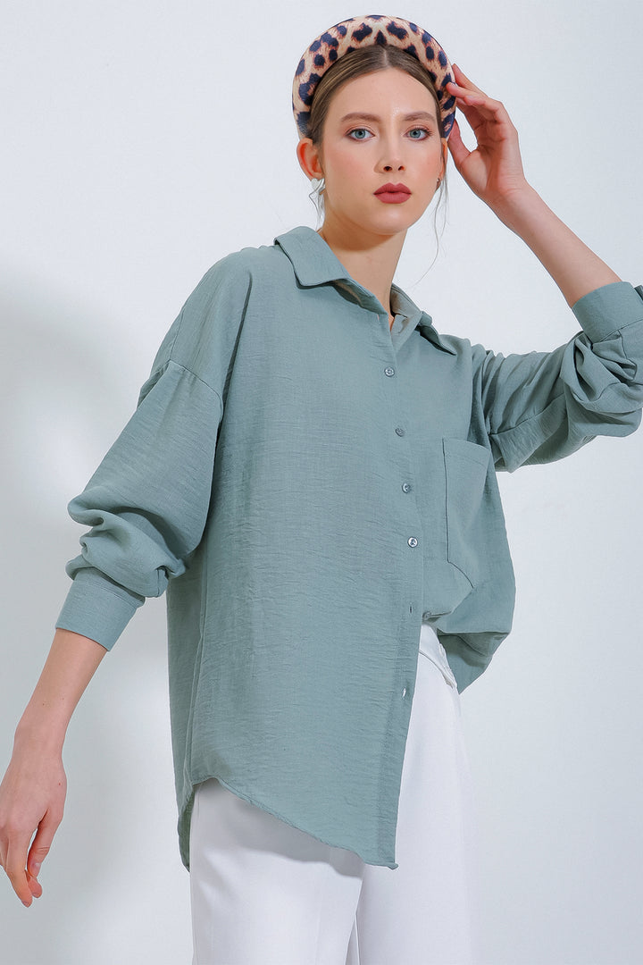 Bigdart 20153 Chemise en lin oversize à poche unique - Menthe