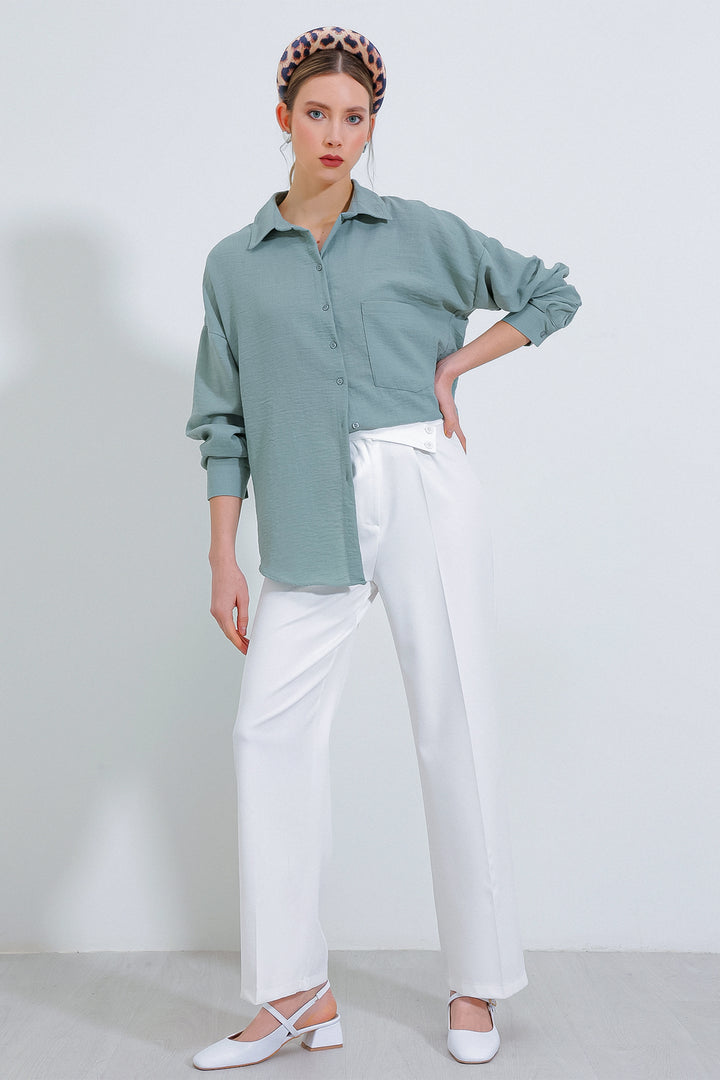 Bigdart 20153 Chemise en lin oversize à poche unique - Menthe
