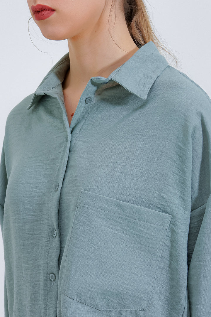 Bigdart 20153 Chemise en lin oversize à poche unique - Menthe
