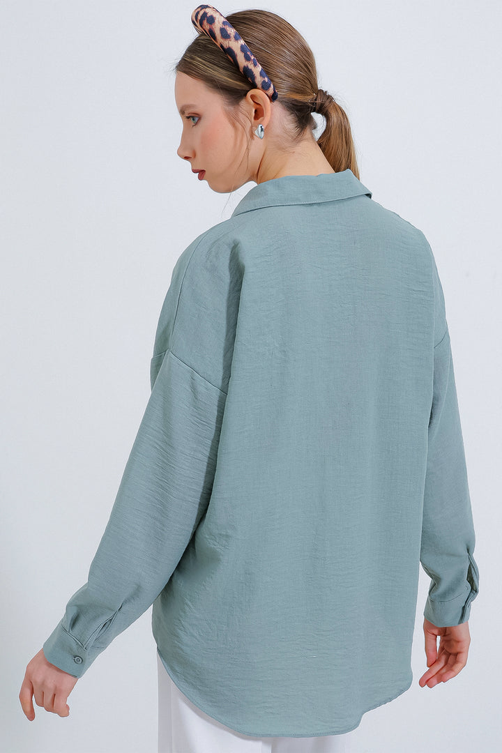 Bigdart 20153 Chemise en lin oversize à poche unique - Menthe