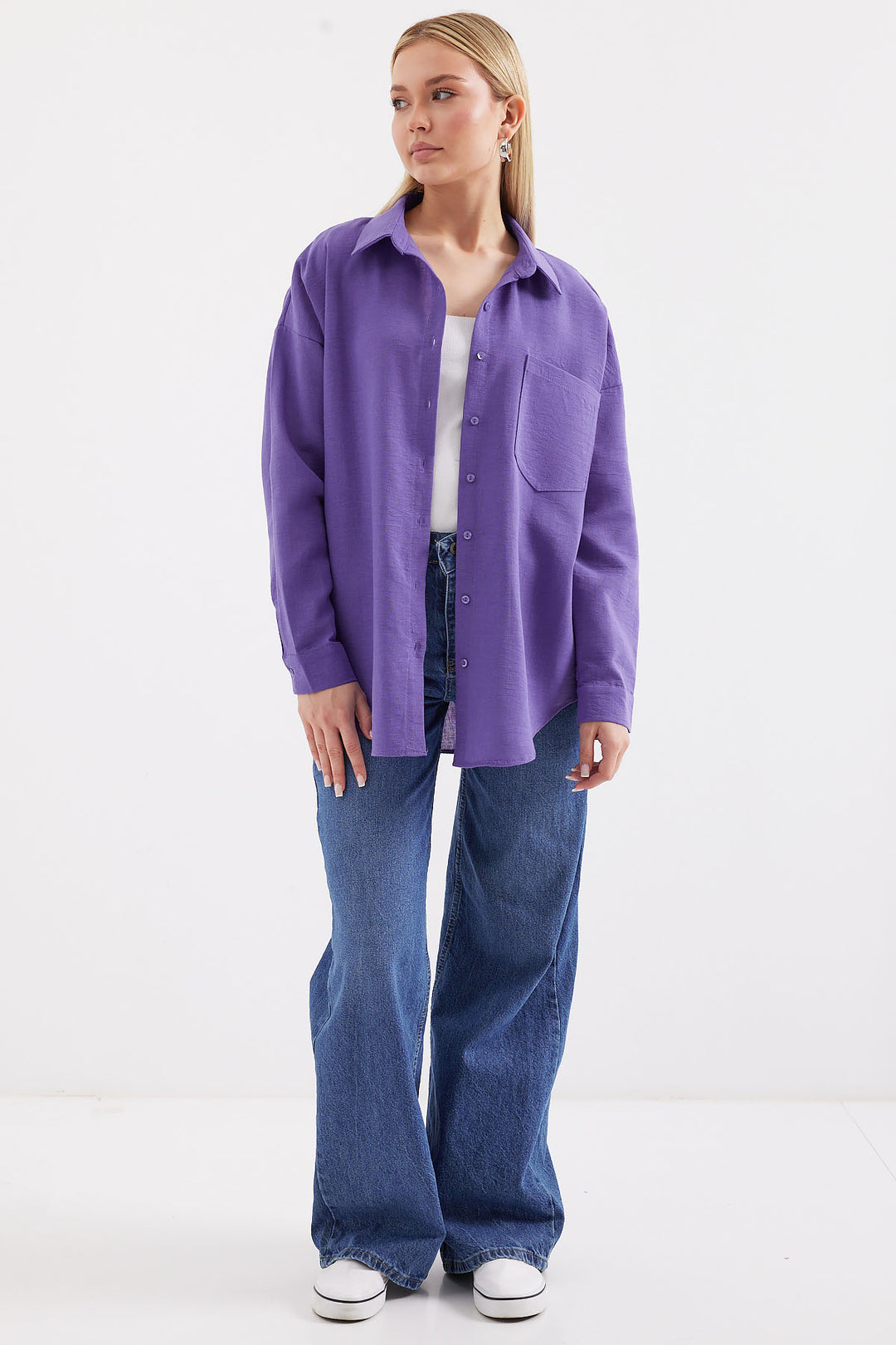 Bigdart 20153 Chemise en lin oversize à poche unique - Violet
