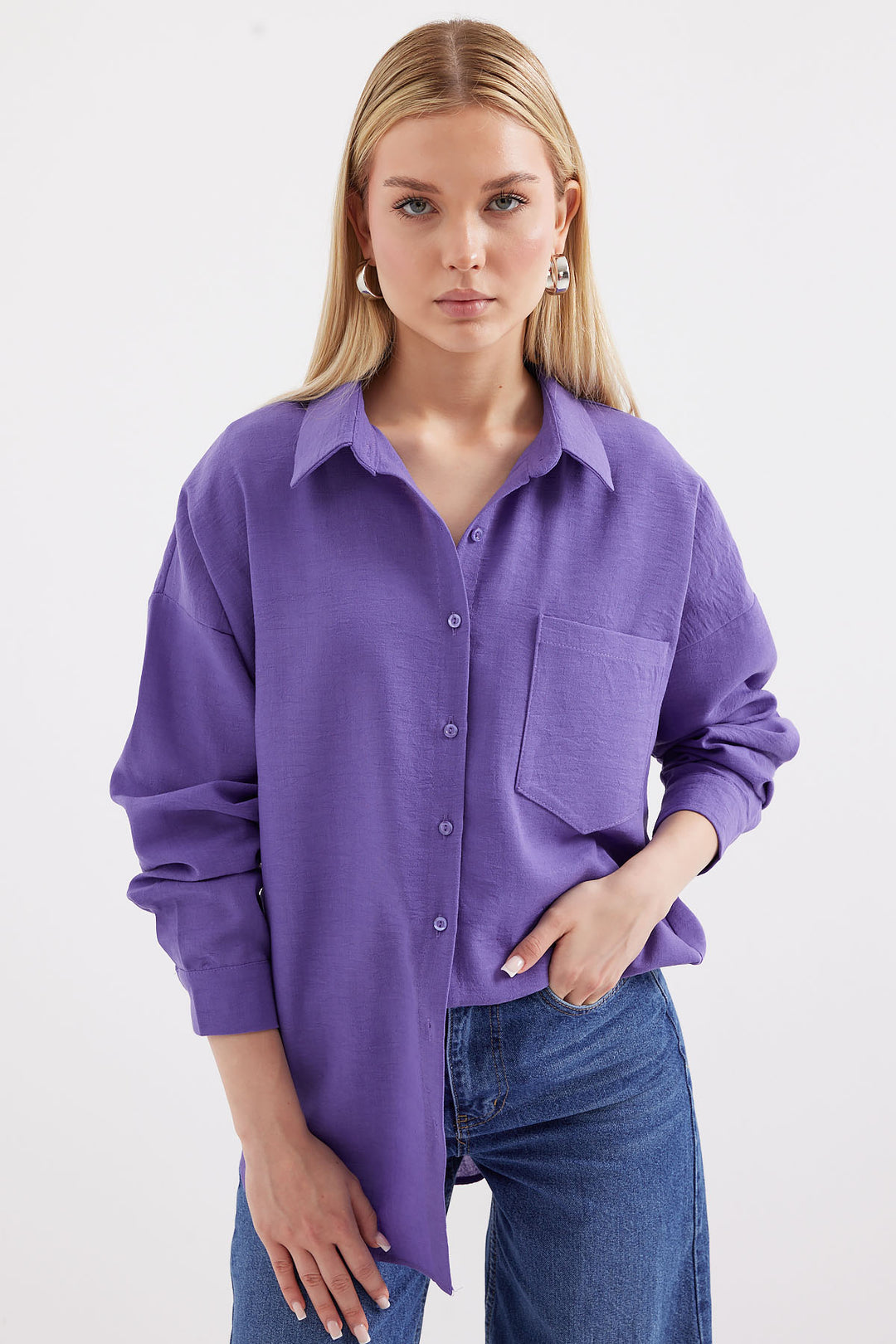 Bigdart 20153 Chemise en lin oversize à poche unique - Violet