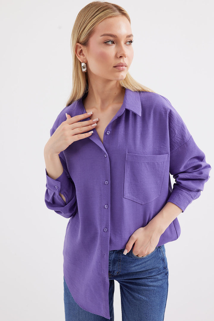 Bigdart 20153 Chemise en lin oversize à poche unique - Violet