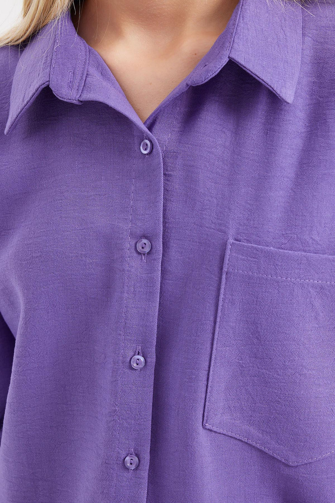 Bigdart 20153 Chemise en lin oversize à poche unique - Violet