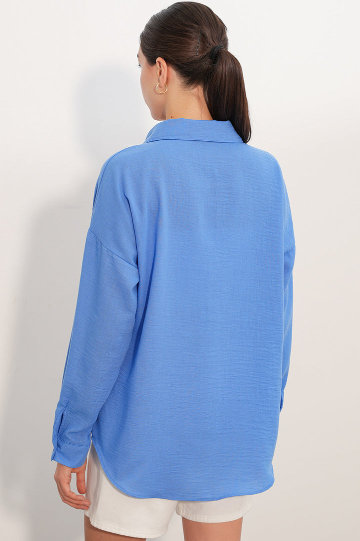 Bigdart Chemise oversize en lin à poche unique 20153 - Bleu roi