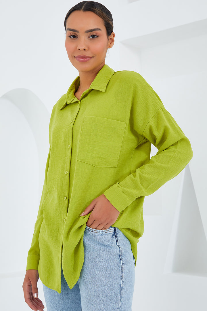 Bigdart Chemise Oversize en Lin à Poche Unique - Vert Olive 20153