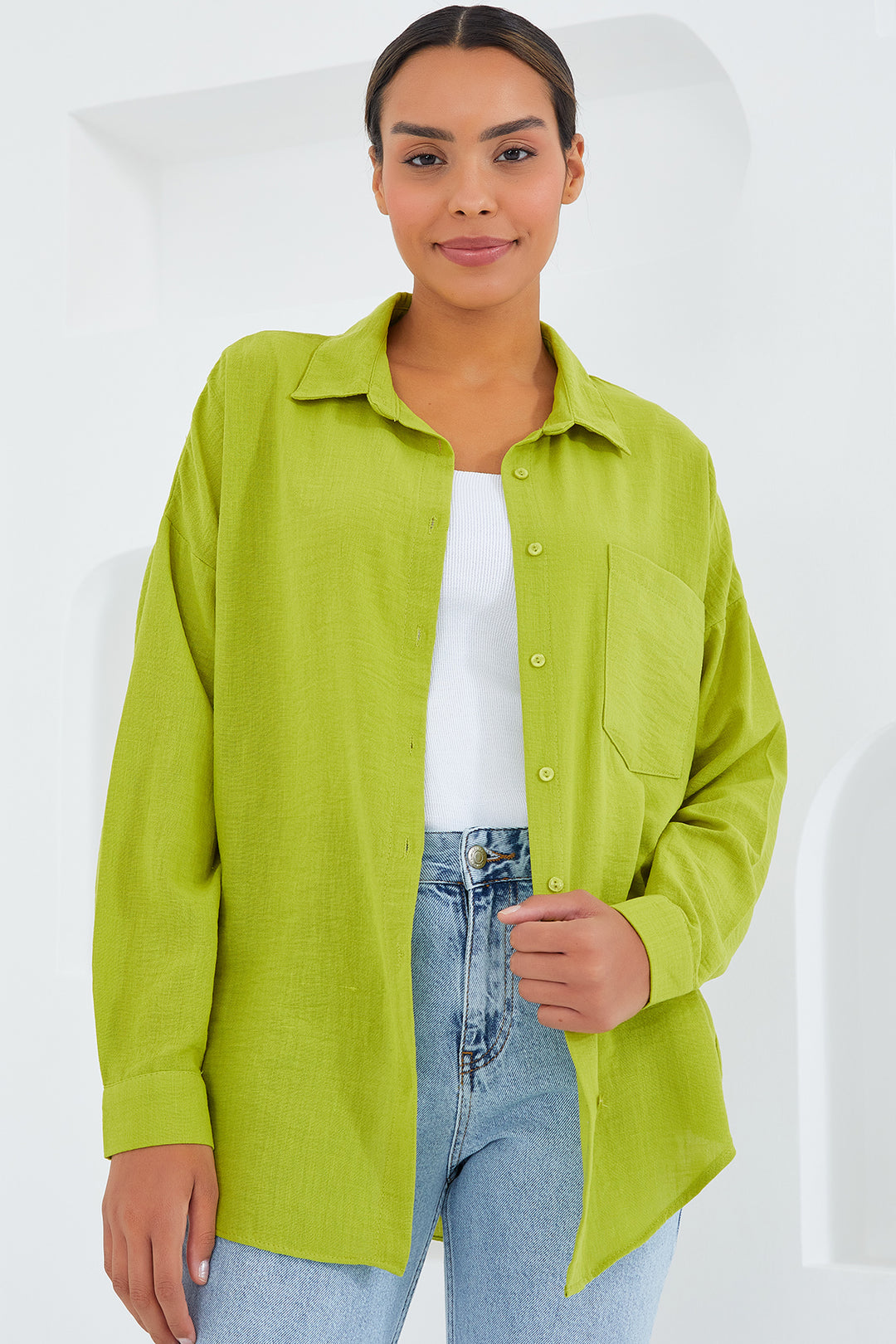 Bigdart Chemise Oversize en Lin à Poche Unique - Vert Olive 20153
