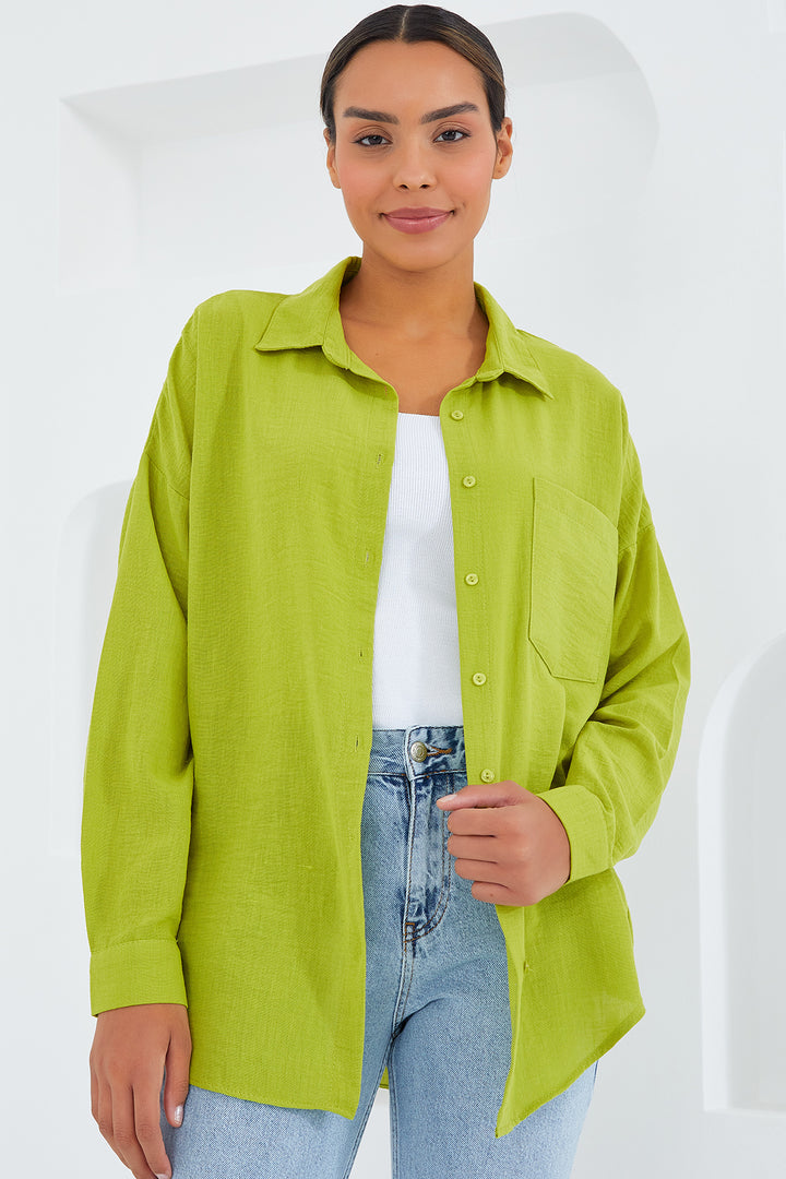 Bigdart Chemise Oversize en Lin à Poche Unique - Vert Olive 20153