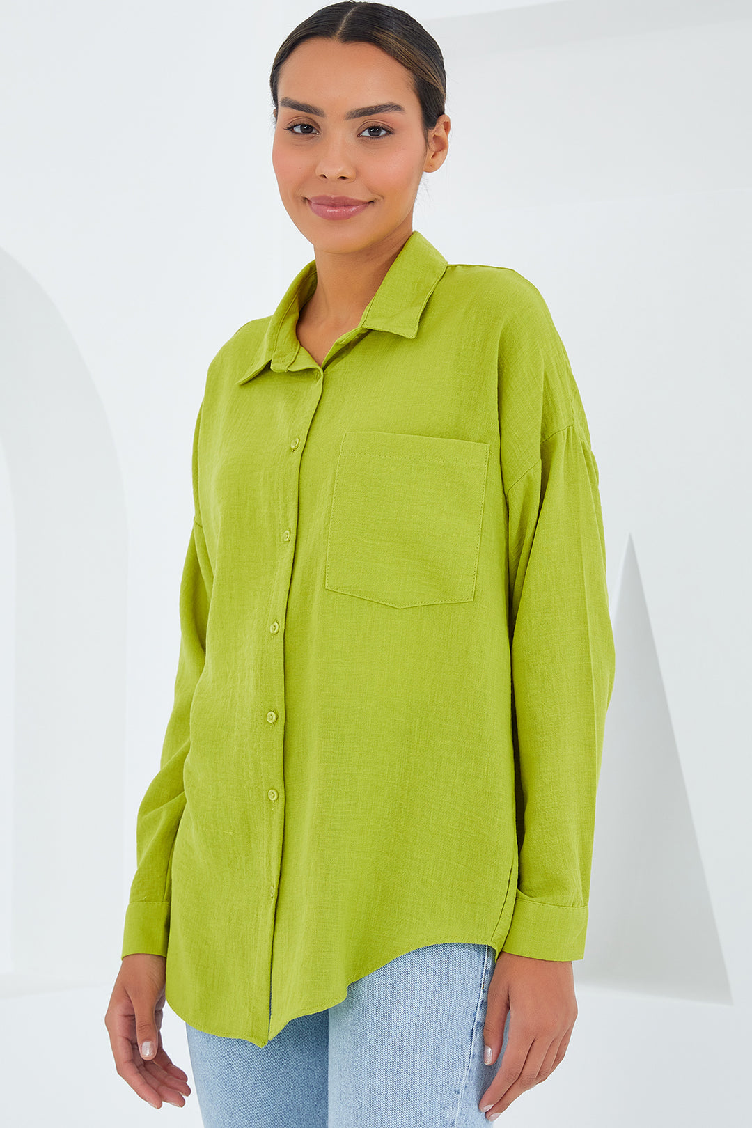 Bigdart Chemise Oversize en Lin à Poche Unique - Vert Olive 20153