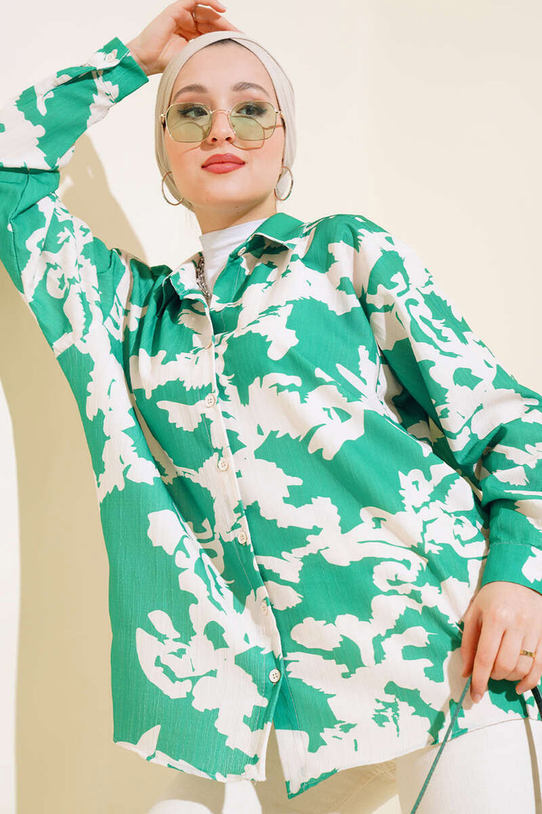 Bigdart 20179 Chemise oversize à motifs longue - Vert
