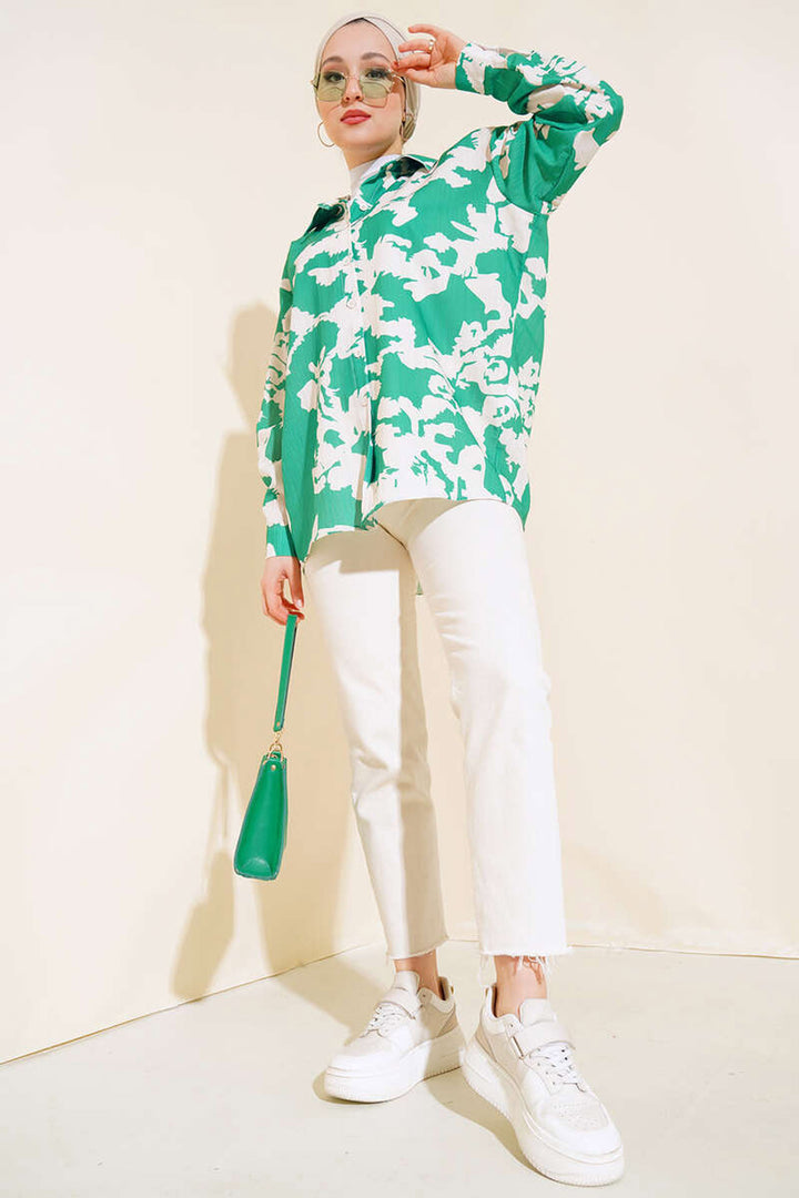Bigdart 20179 Chemise oversize à motifs longue - Vert