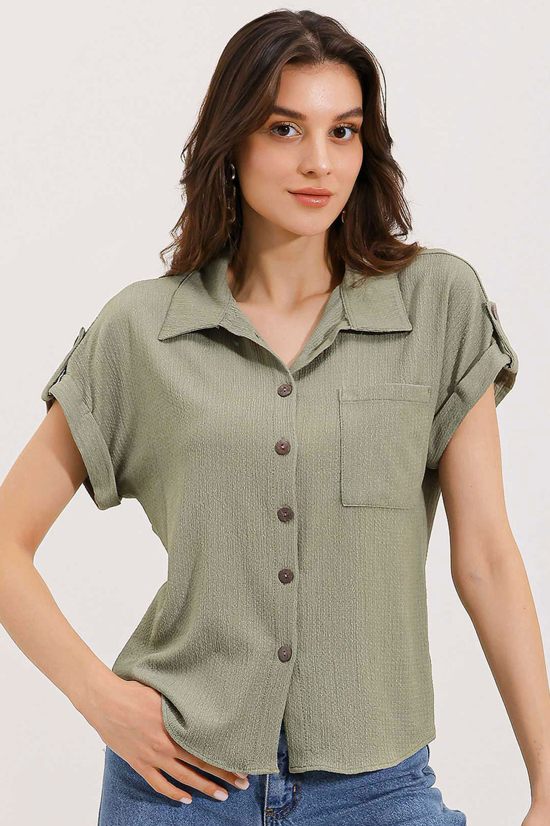 Bigdart 20187 Chemise Tricotée Oversize à Manches Courtes - Amande