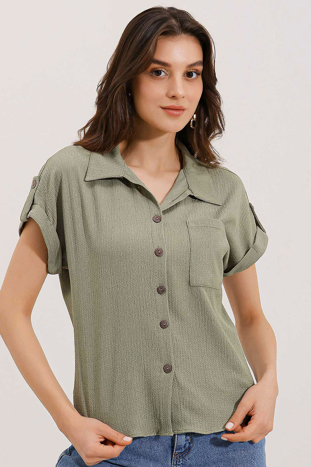 Bigdart 20187 Chemise Tricotée Oversize à Manches Courtes - Amande