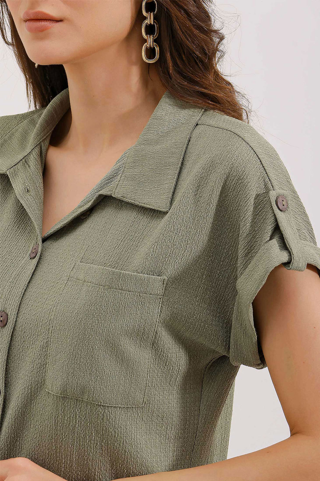 Bigdart 20187 Chemise Tricotée Oversize à Manches Courtes - Amande