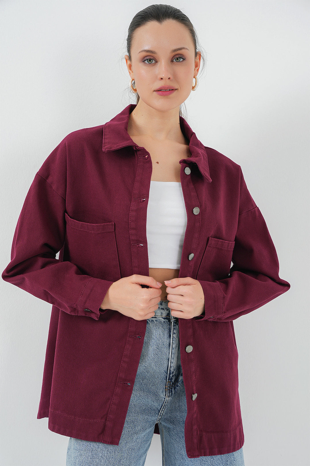 Bigdart 20192 Chemise Veste Gabardin Oversize - Bordeaux