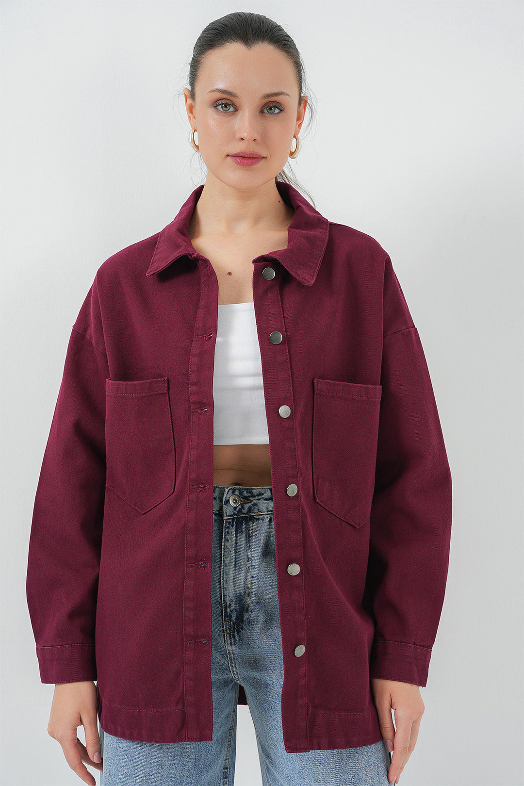 Bigdart 20192 Chemise Veste Gabardin Oversize - Bordeaux