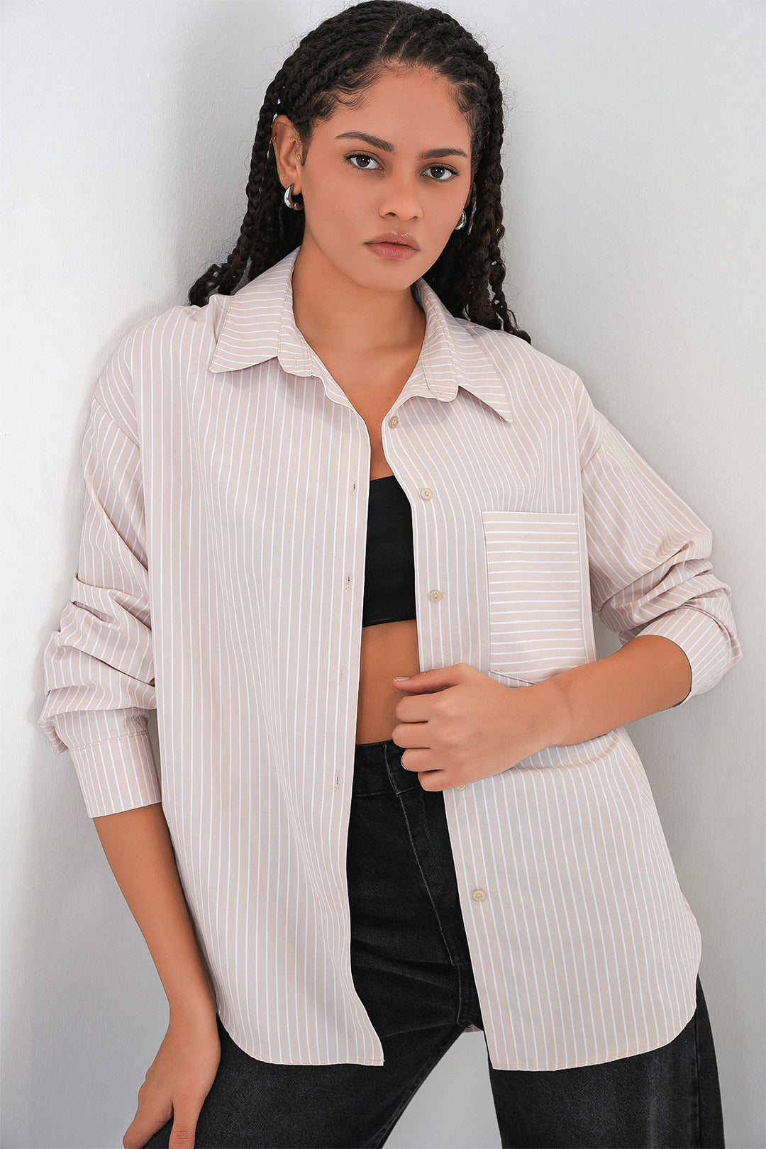 Bigdart 20205 Chemise Oversize Rayée - Crème