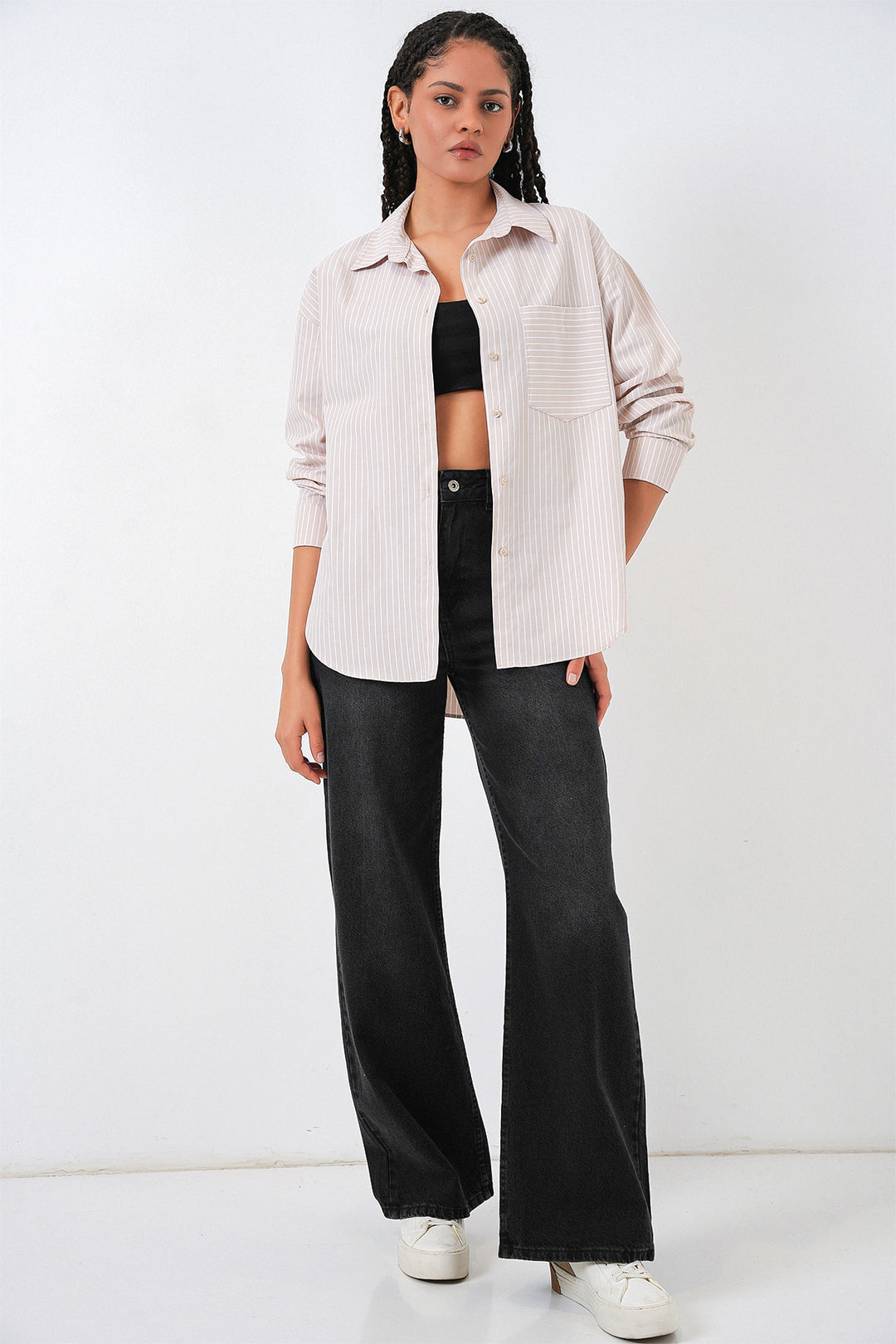 Bigdart 20205 Chemise Oversize Rayée - Crème