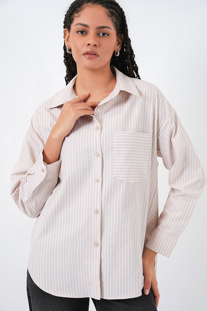 Bigdart 20205 Chemise Oversize Rayée - Crème