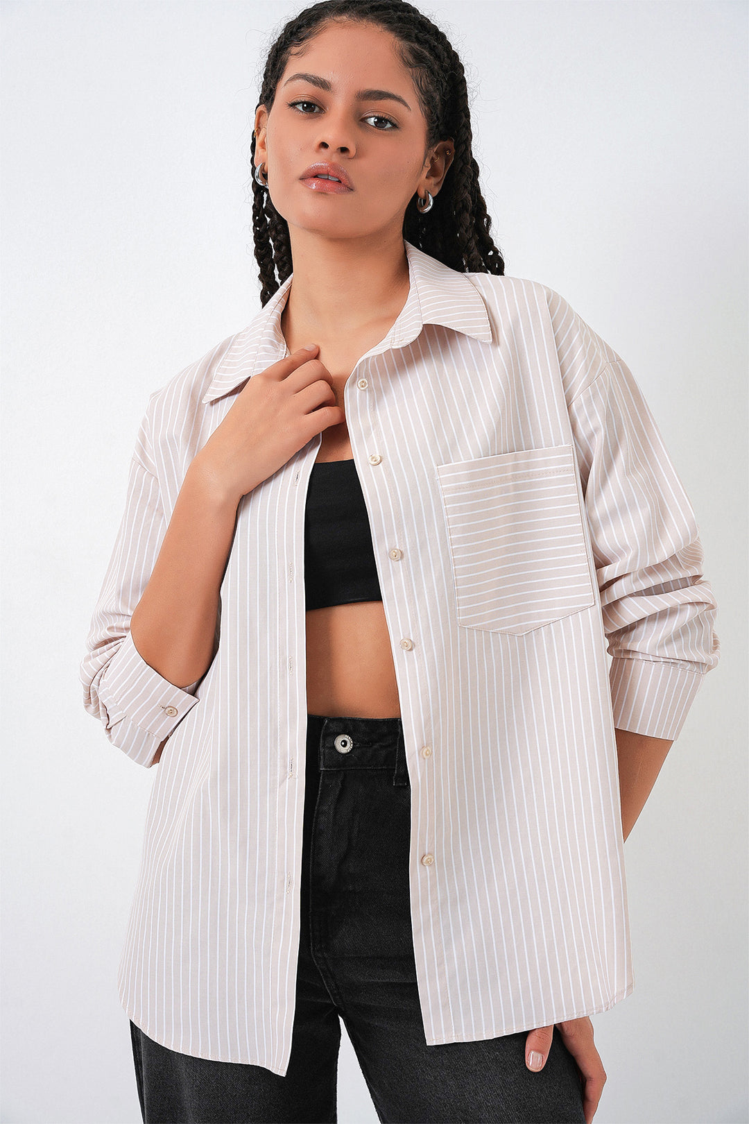 Bigdart 20205 Chemise Oversize Rayée - Crème