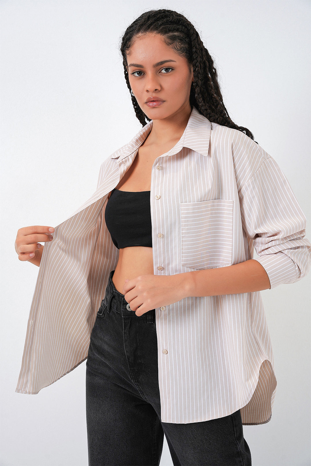 Bigdart 20205 Chemise Oversize Rayée - Crème