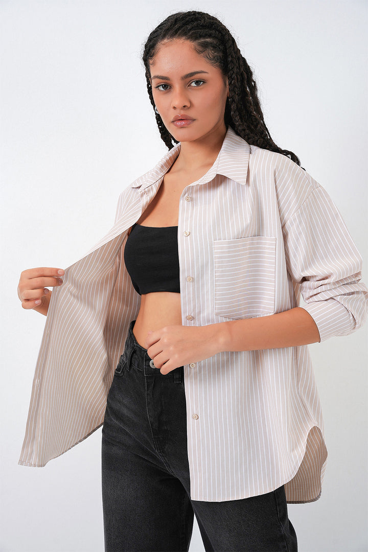 Bigdart 20205 Chemise Oversize Rayée - Crème
