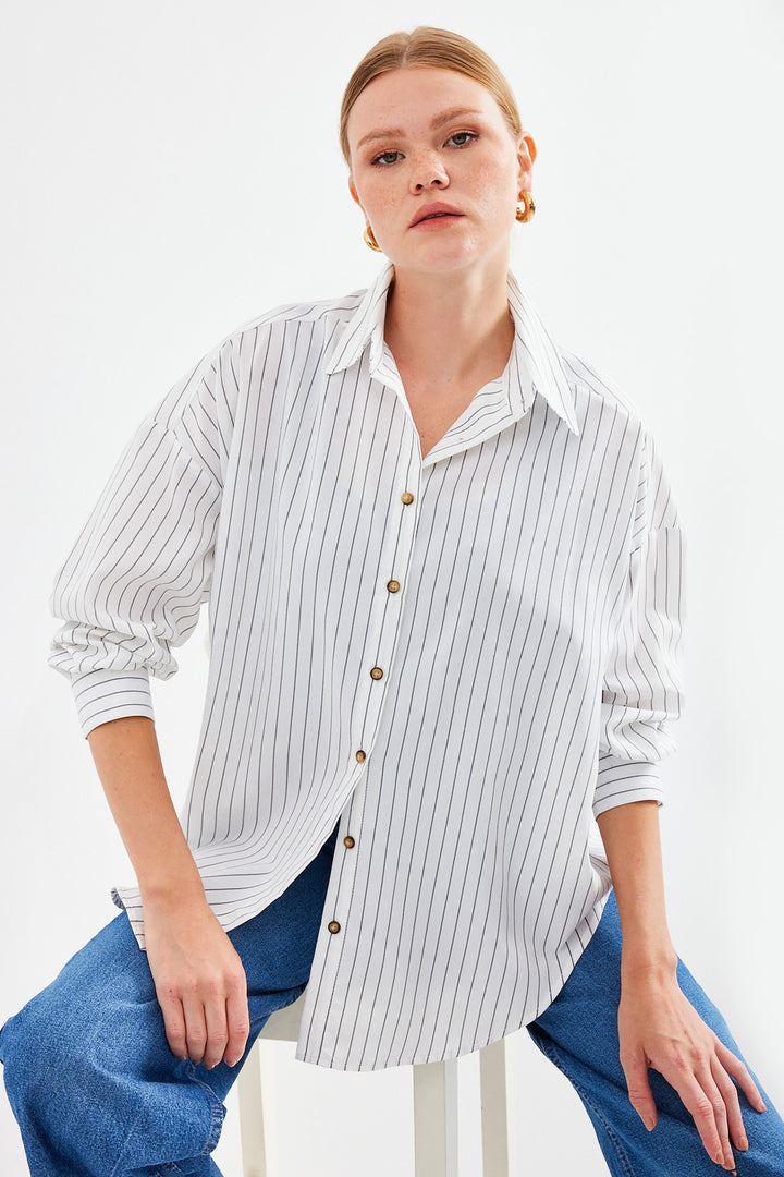Bigdart 20208 Chemise basique longue oversize rayée - Blanc