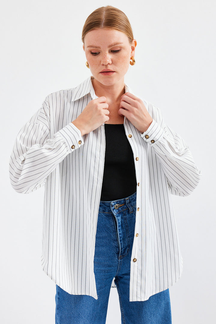 Bigdart 20208 Chemise basique longue oversize rayée - Blanc