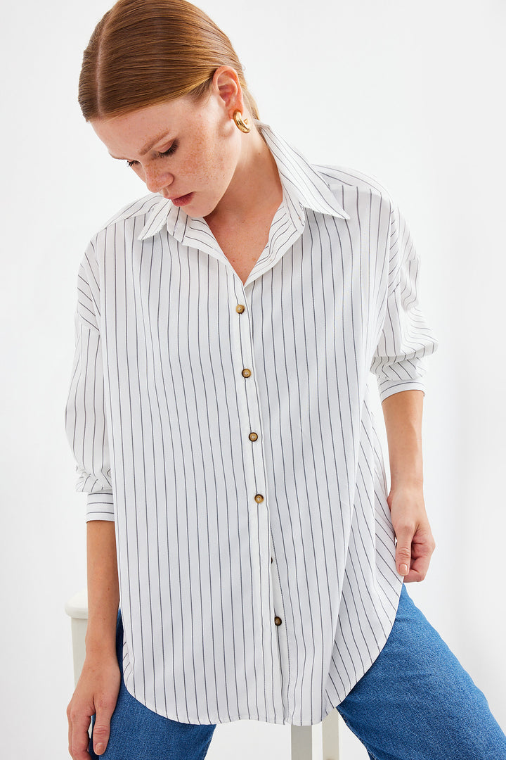 Bigdart 20208 Chemise basique longue oversize rayée - Blanc