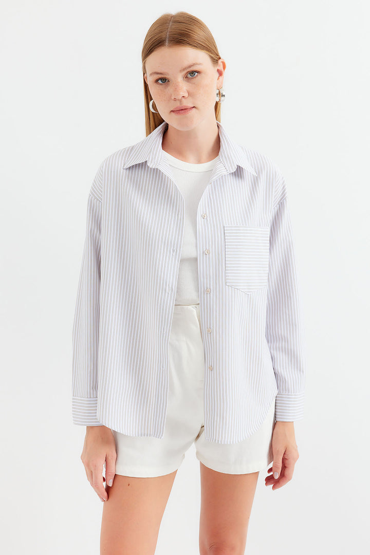 Bigdart 20212 Chemise oversize rayée à poche unique - Beige