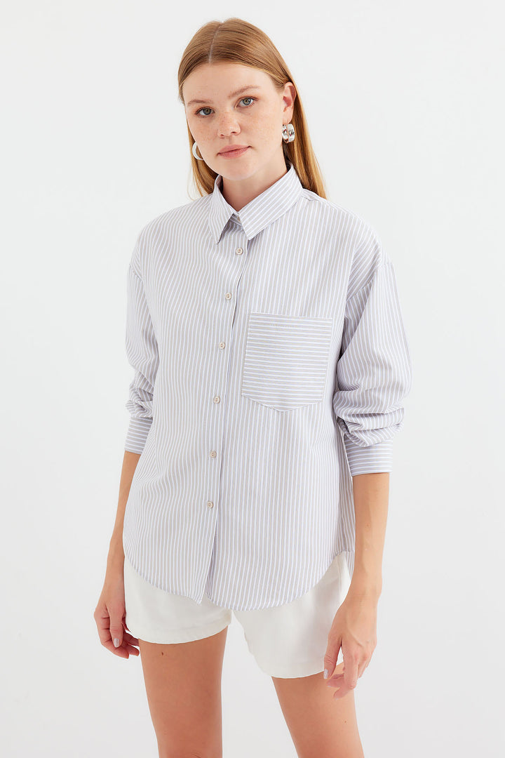 Bigdart 20212 Chemise oversize rayée à poche unique - Beige
