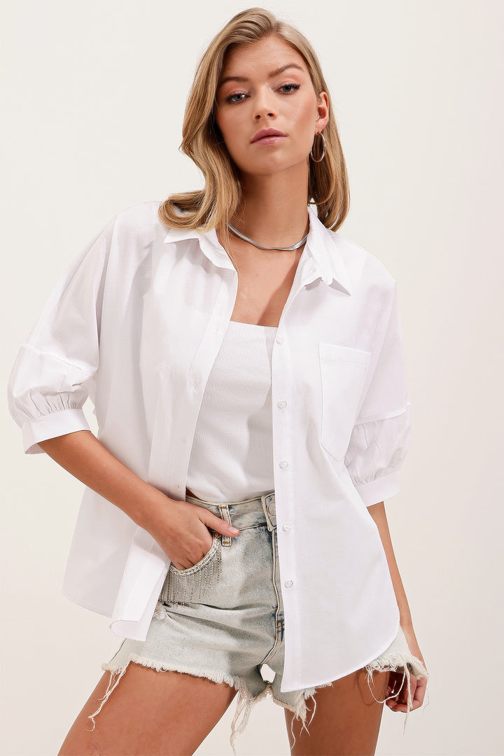 Bigdart 20213 Chemise basique à manches courtes oversize - Blanc