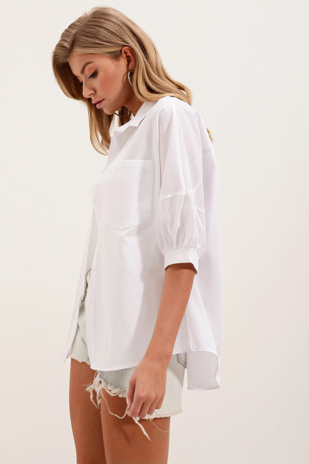 Bigdart 20213 Chemise basique à manches courtes oversize - Blanc