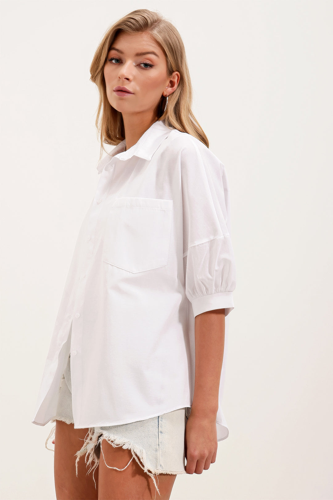 Bigdart 20213 Chemise basique à manches courtes oversize - Blanc