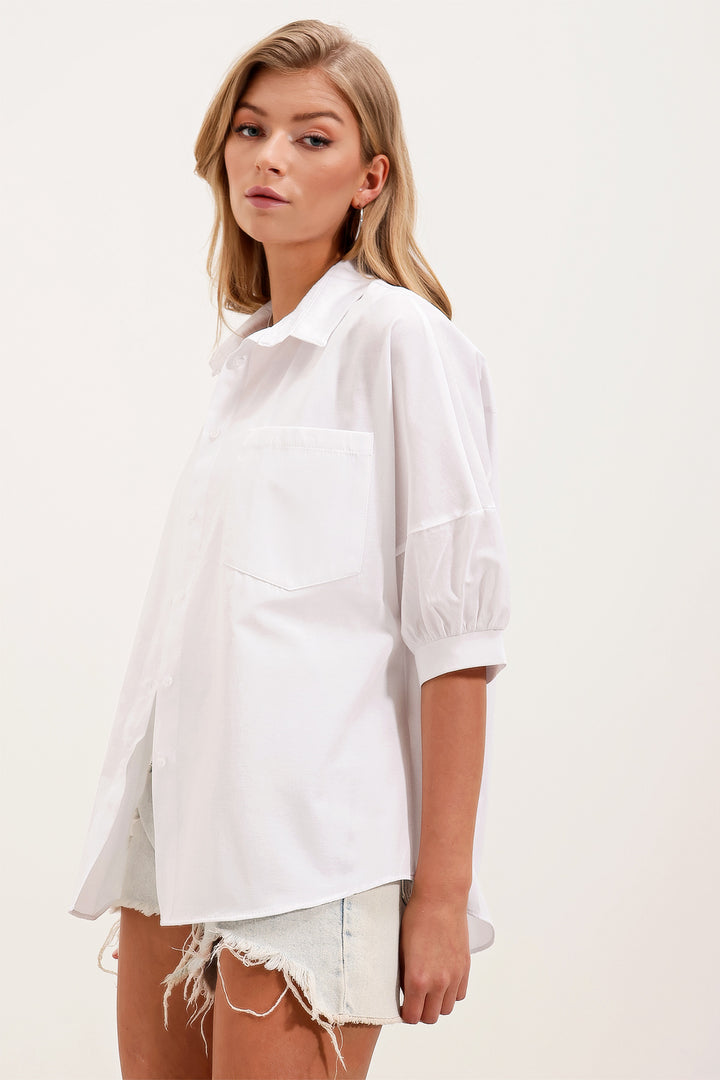 Bigdart 20213 Chemise basique à manches courtes oversize - Blanc