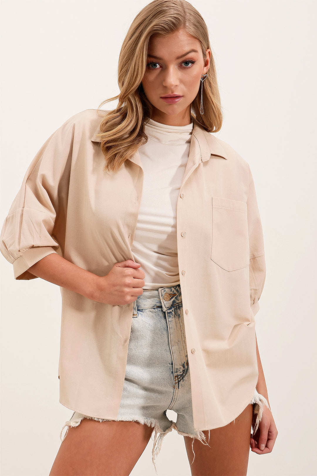 Bigdart 20213 Chemise basique oversize à manches courtes - Crème