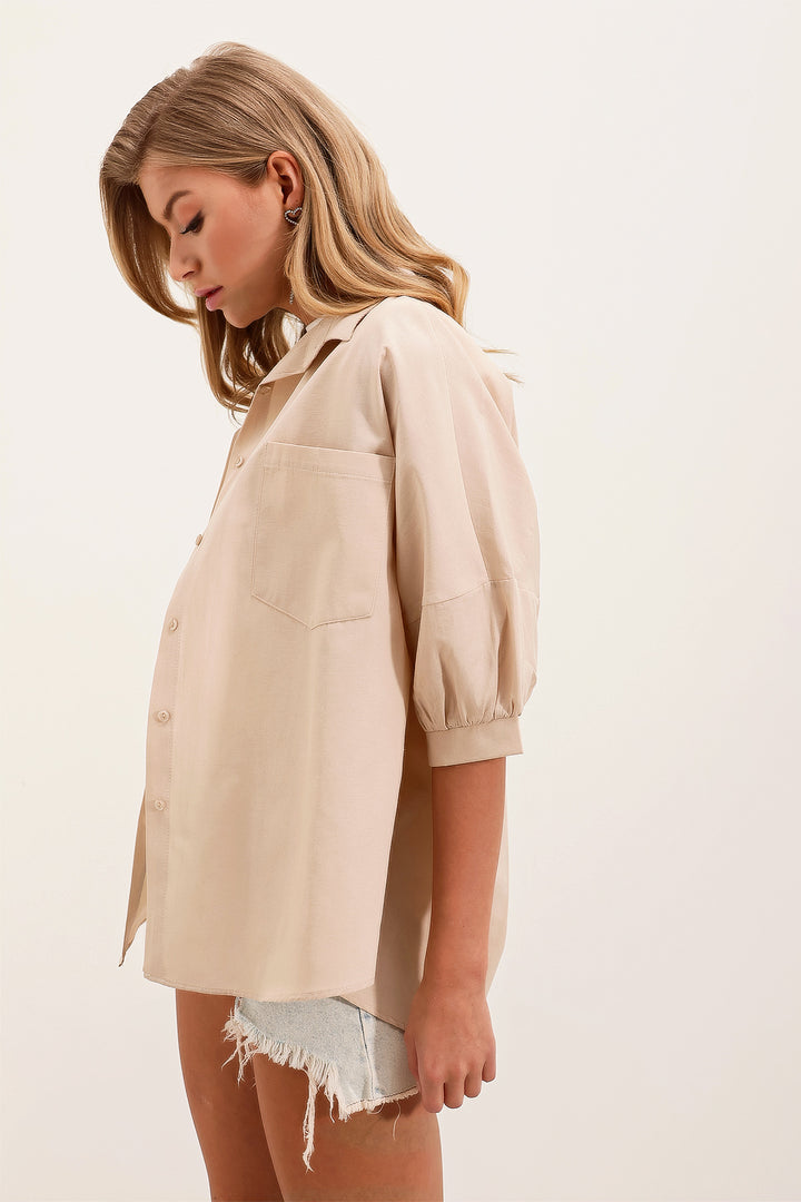 Bigdart 20213 Chemise basique oversize à manches courtes - Crème