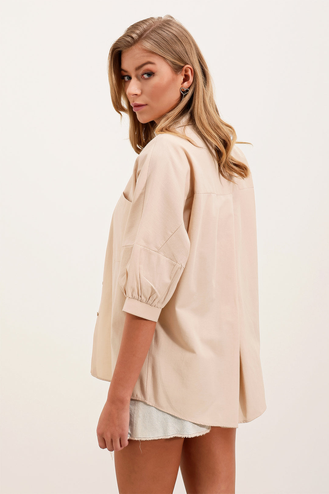 Bigdart 20213 Chemise basique oversize à manches courtes - Crème