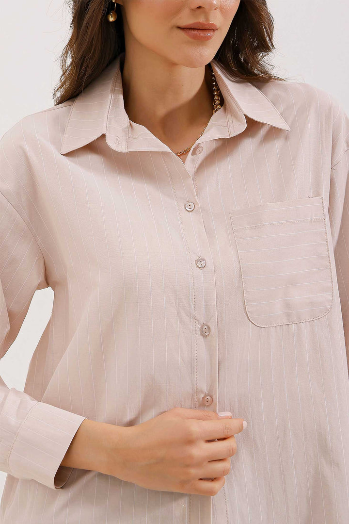 Bigdart 20217 Chemise Oversize Rayée avec Poches - Beige