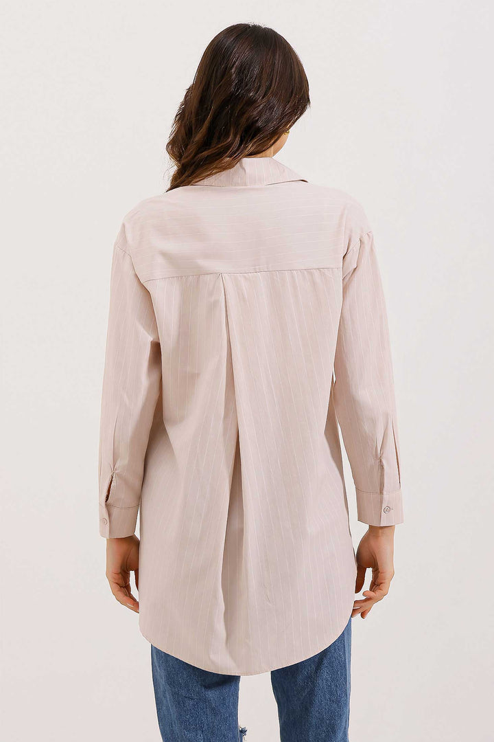 Bigdart 20217 Chemise Oversize Rayée avec Poches - Beige