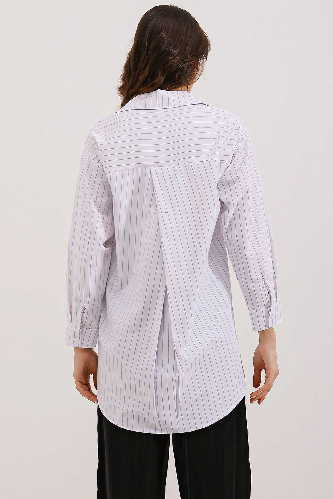 Bigdart 20217 Chemise oversize à rayures avec détails sur les poches - Blanc