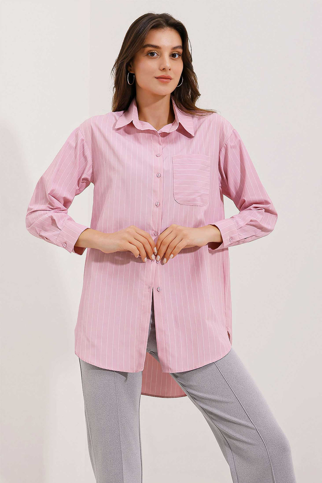Bigdart 20217 Chemise oversize rayée avec poches - Poudre