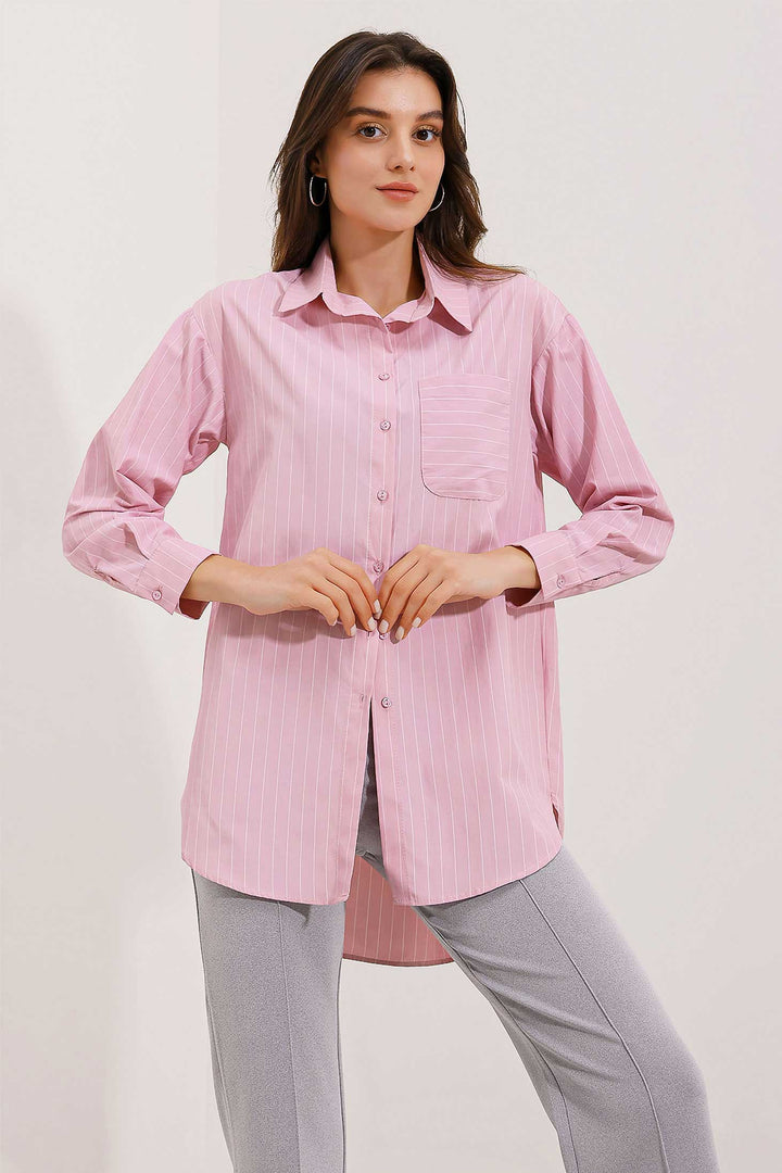 Bigdart 20217 Chemise oversize rayée avec poches - Poudre