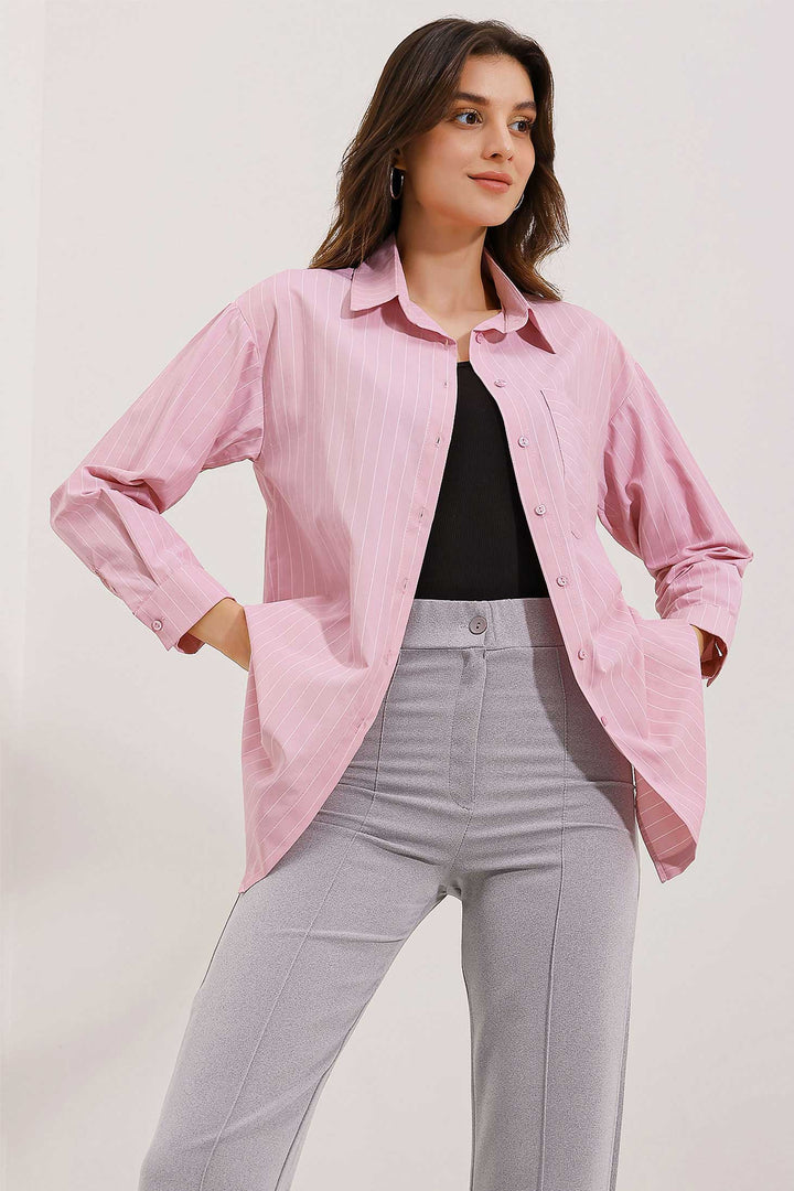 Bigdart 20217 Chemise oversize rayée avec poches - Poudre