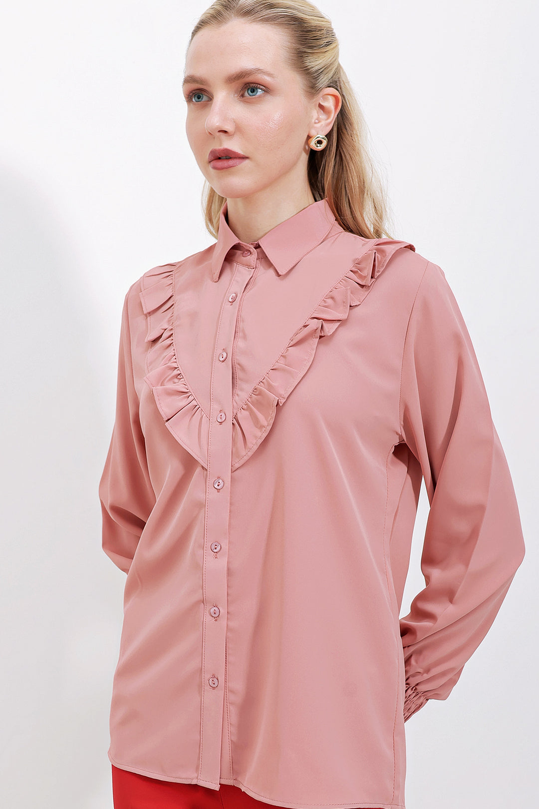 Bigdart 20223 Chemise à manches longues volants - Rose poudré