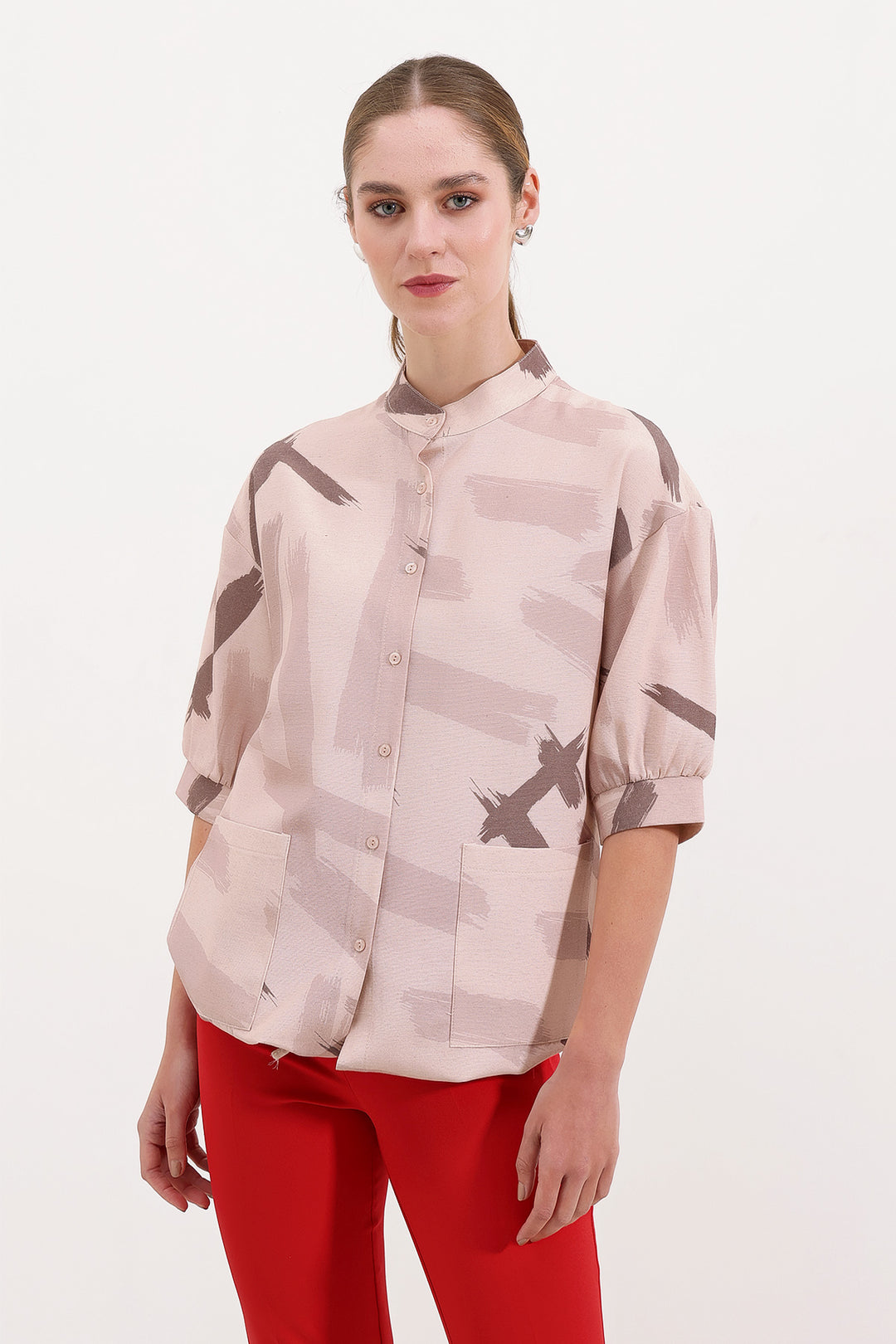 Bigdart 20226 Chemise Oversize à Motifs - Beige